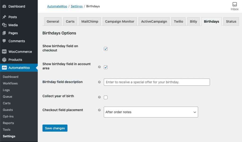 birthdays add-on automatewoo