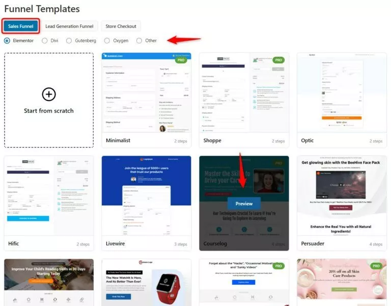 built-in sales funnel templates for