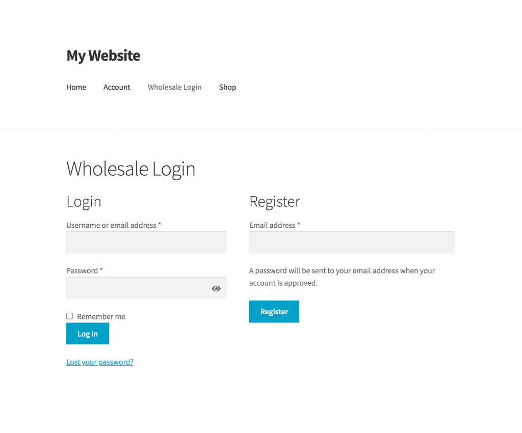 Login page by WooCommerce Wholesale Pro