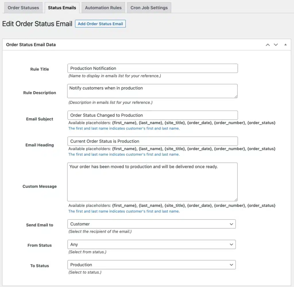 email notifications by custom order status - addify