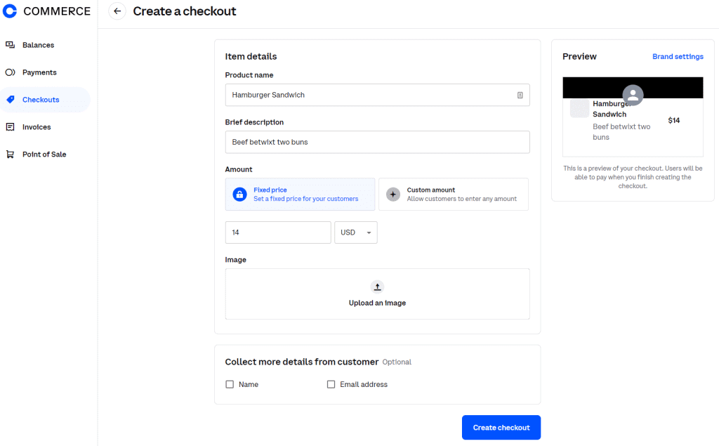 coinbase checkout