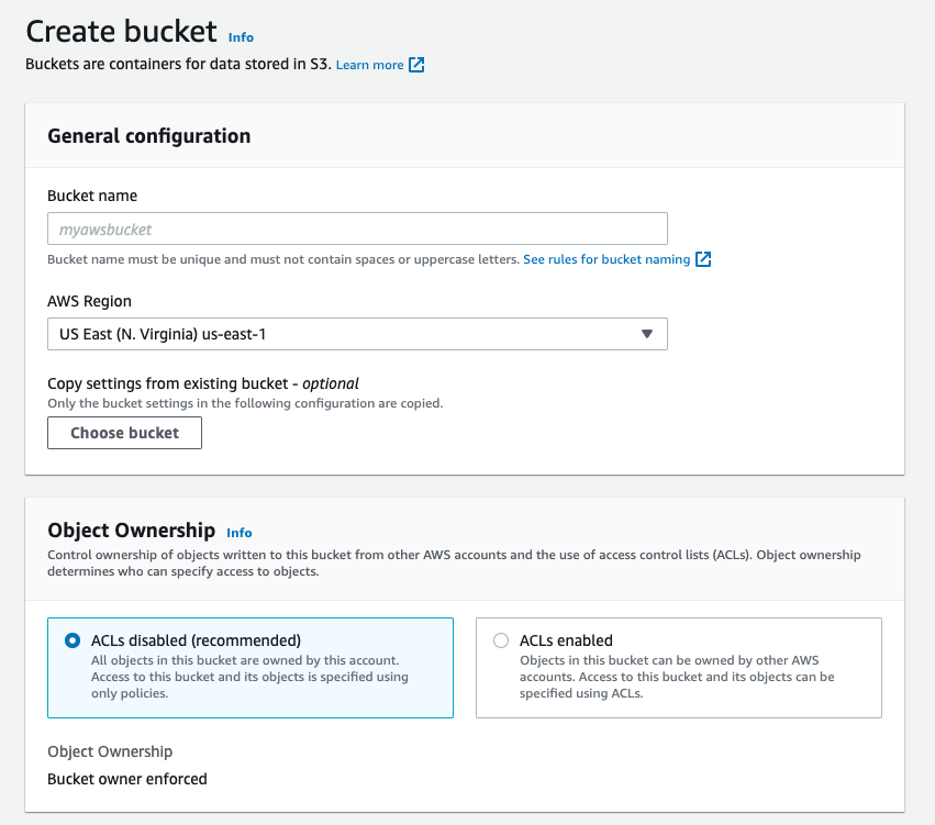 Create Bucket - Amazon S3